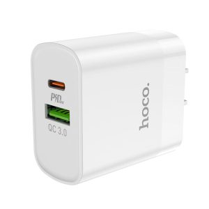 20W Hoco Dual Port USB-C & USB-A Wall Adapter (White)