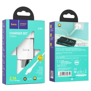 Hoco Dual USB 2.1A Charging Cube + 1M Lightning Cable (For Home Charger)