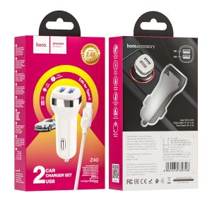 Hoco Dual USB 2.1A Car Adapter + 1M Lightning Cable (For Car Charger)